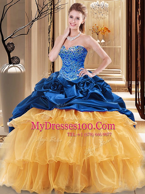 Floor Length Lace Up Quinceanera Dress Multi-color for Military Ball and Sweet 16 and Quinceanera with Beading and Ruffles