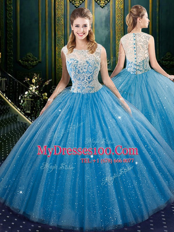 Floor Length Ball Gowns Sleeveless Blue Sweet 16 Quinceanera Dress Zipper