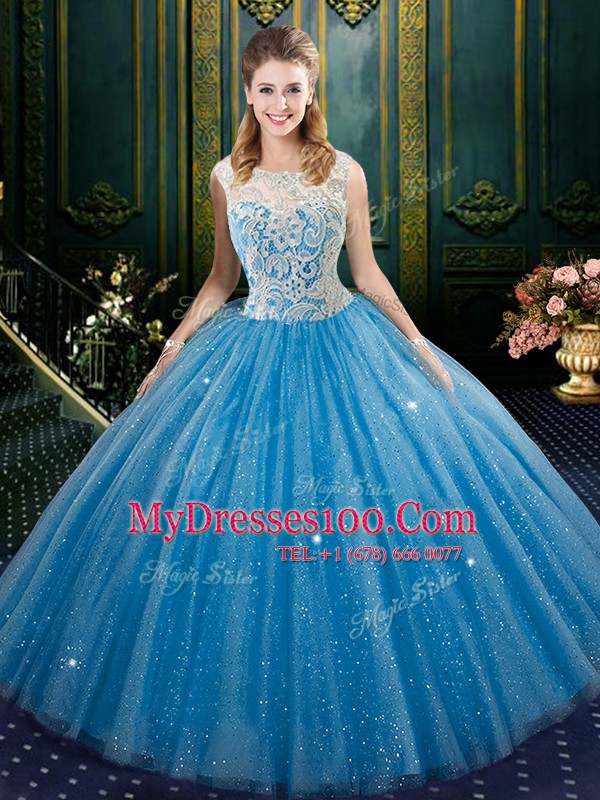Floor Length Ball Gowns Sleeveless Blue Sweet 16 Quinceanera Dress Zipper
