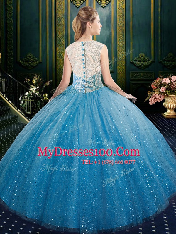 Floor Length Ball Gowns Sleeveless Blue Sweet 16 Quinceanera Dress Zipper