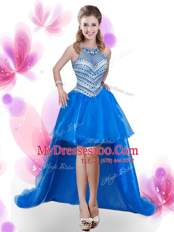 Four Piece High-neck Sleeveless Organza 15 Quinceanera Dress Beading and Pick Ups Zipper