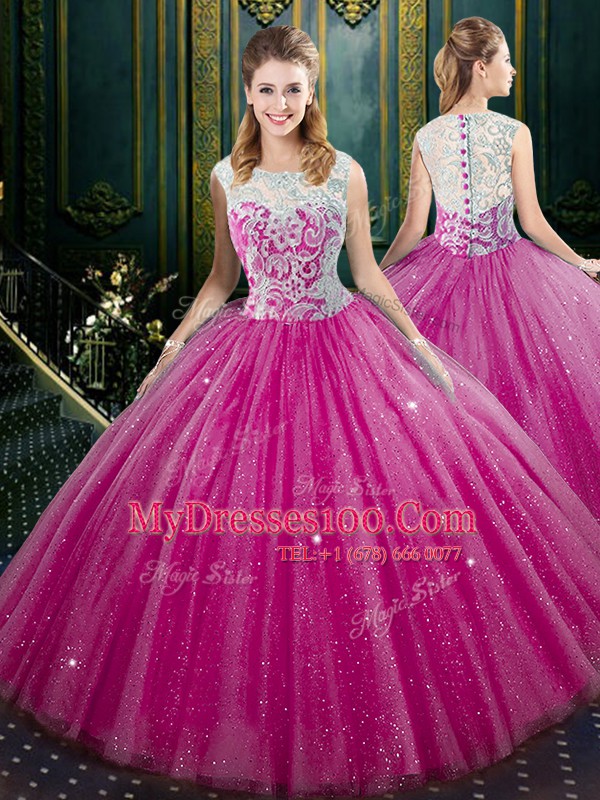 High-neck Sleeveless Tulle Ball Gown Prom Dress Lace Lace Up