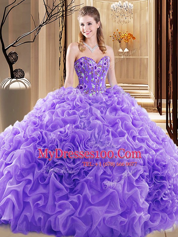 Pick Ups Court Train Ball Gowns Quinceanera Gown Lavender Sweetheart Fabric With Rolling Flowers Sleeveless Lace Up