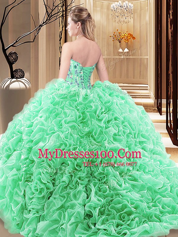 Pick Ups Court Train Ball Gowns Quinceanera Gown Lavender Sweetheart Fabric With Rolling Flowers Sleeveless Lace Up
