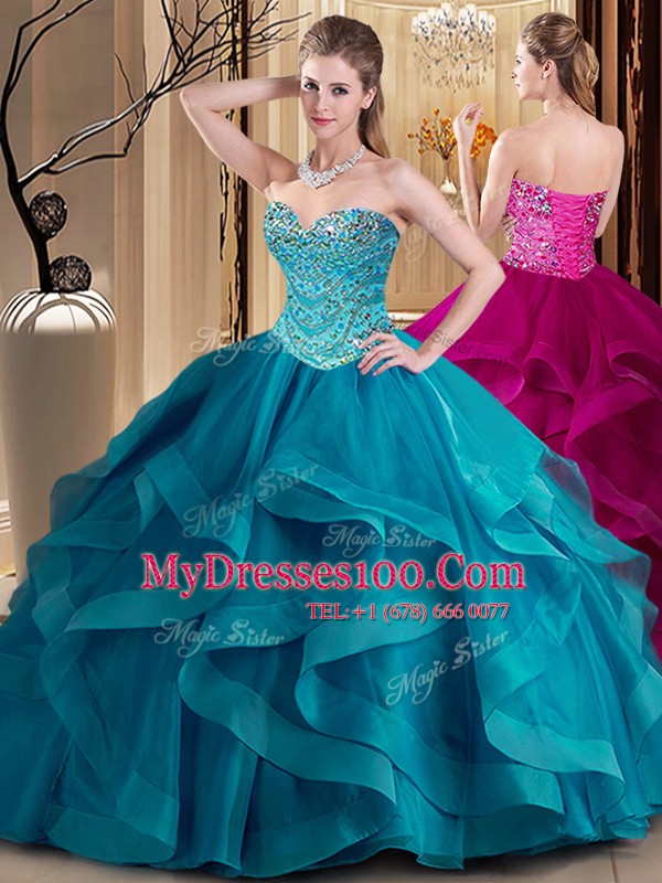 Edgy Sweetheart Sleeveless Tulle Sweet 16 Quinceanera Dress Beading and Ruffles Lace Up
