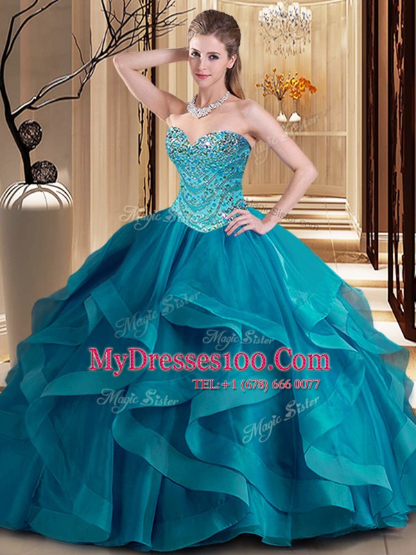 Edgy Sweetheart Sleeveless Tulle Sweet 16 Quinceanera Dress Beading and Ruffles Lace Up