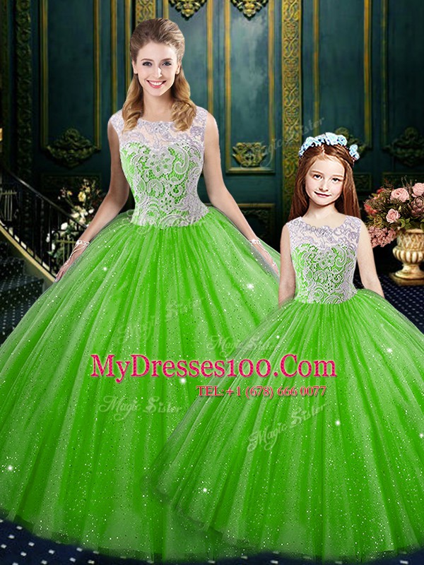 Sleeveless Floor Length Lace Lace Up Sweet 16 Quinceanera Dress with