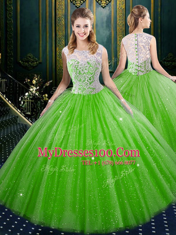 Sleeveless Floor Length Lace Lace Up Sweet 16 Quinceanera Dress with