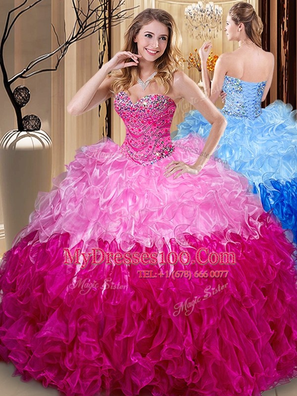 Modern Multi-color Sleeveless Organza Lace Up Sweet 16 Dresses for Military Ball and Sweet 16 and Quinceanera