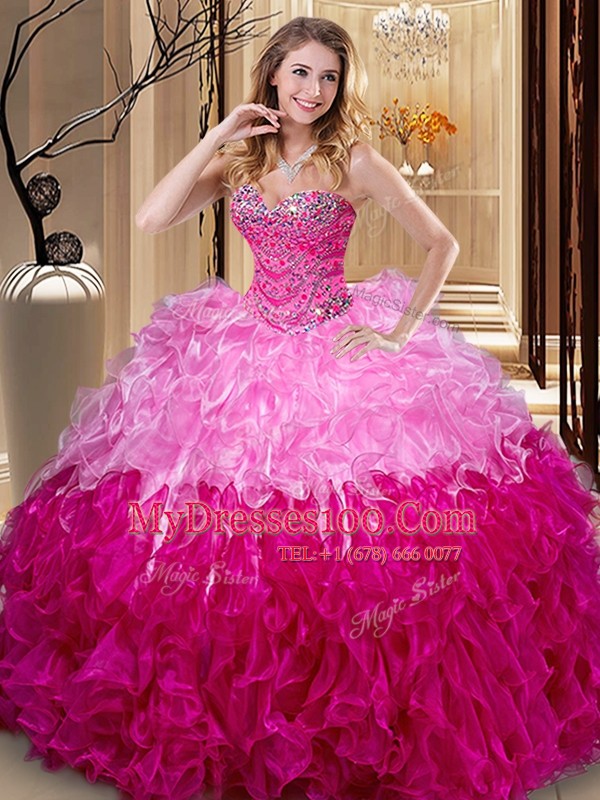 Modern Multi-color Sleeveless Organza Lace Up Sweet 16 Dresses for Military Ball and Sweet 16 and Quinceanera