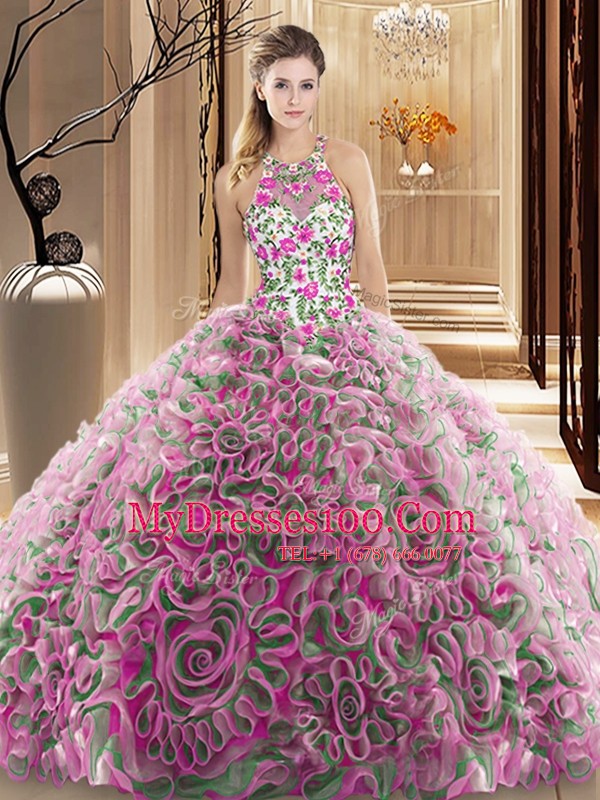 Criss Cross Quince Ball Gowns Multi-color for Military Ball and Sweet 16 and Quinceanera with Ruffles and Pattern Brush Train
