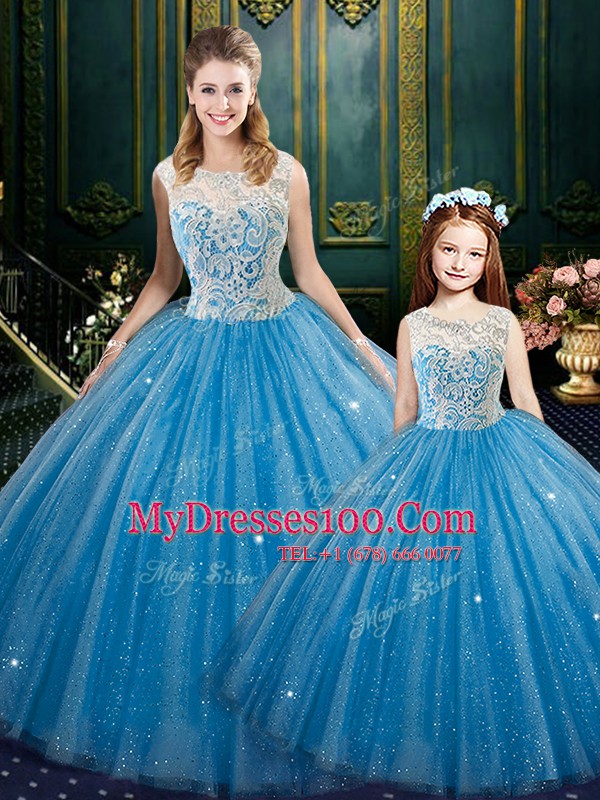 Wonderful Sleeveless Lace Up Floor Length Lace 15th Birthday Dress