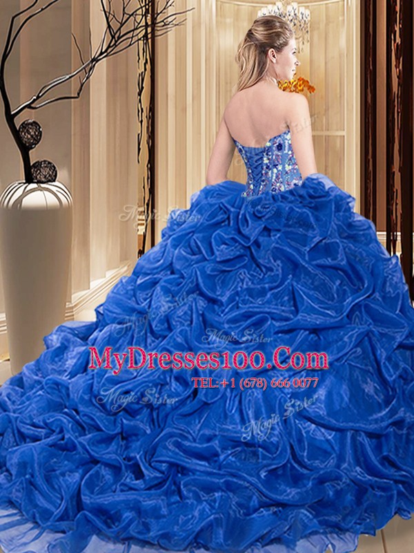 Sleeveless Organza Court Train Lace Up Quinceanera Dress in Green with Embroidery and Pick Ups
