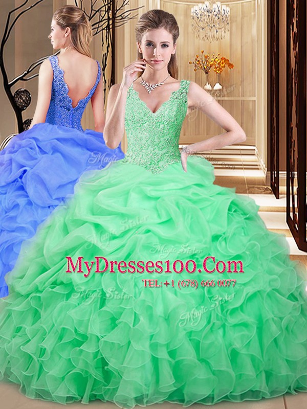 Pretty Sleeveless Backless Floor Length Lace and Appliques and Pick Ups Sweet 16 Dresses