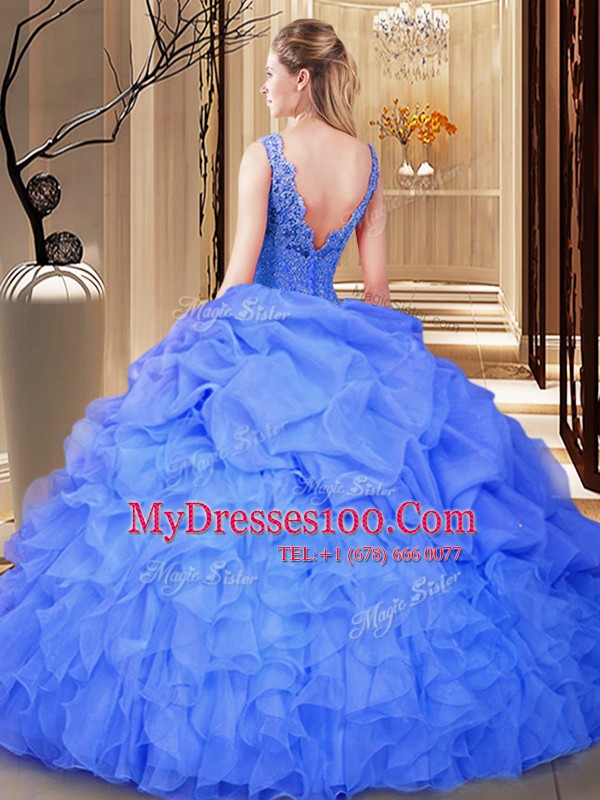 Pretty Sleeveless Backless Floor Length Lace and Appliques and Pick Ups Sweet 16 Dresses