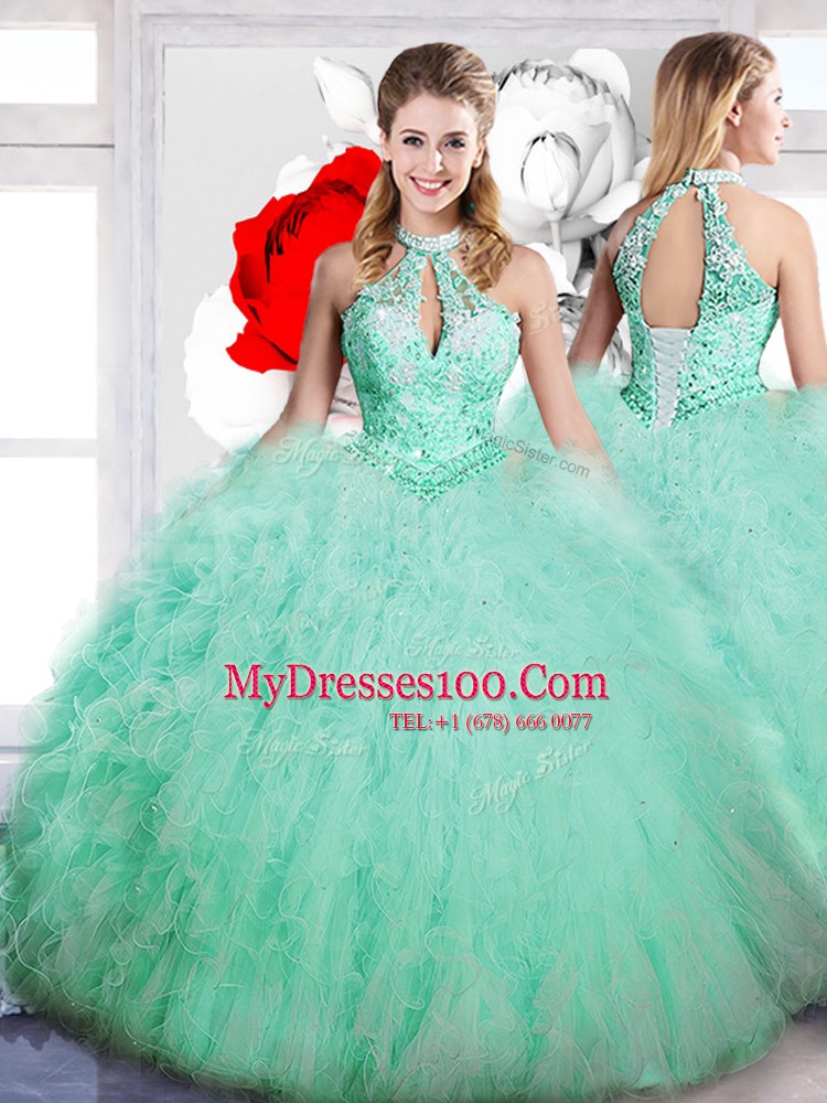 Best Sleeveless Lace Up Floor Length Beading Quinceanera Gowns