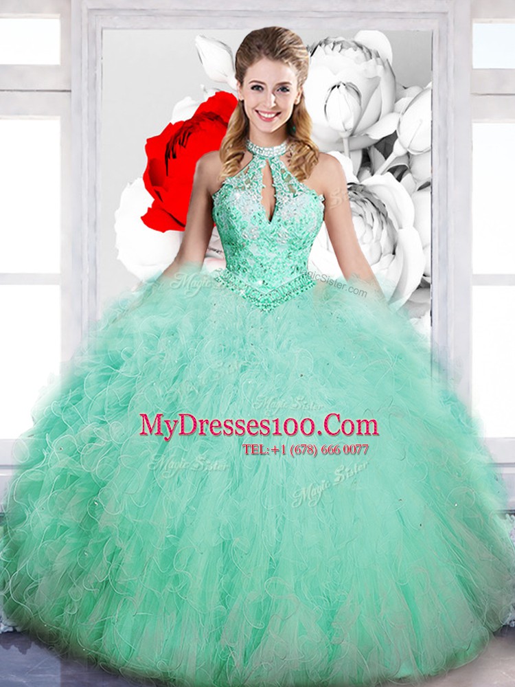 Best Sleeveless Lace Up Floor Length Beading Quinceanera Gowns