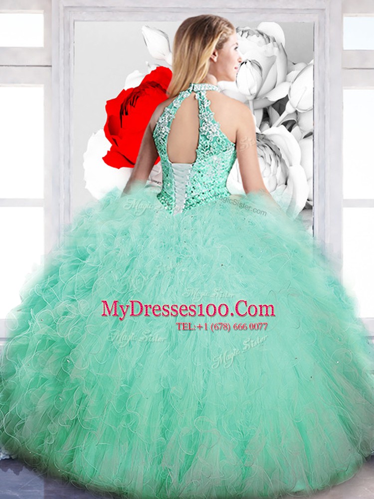 Best Sleeveless Lace Up Floor Length Beading Quinceanera Gowns