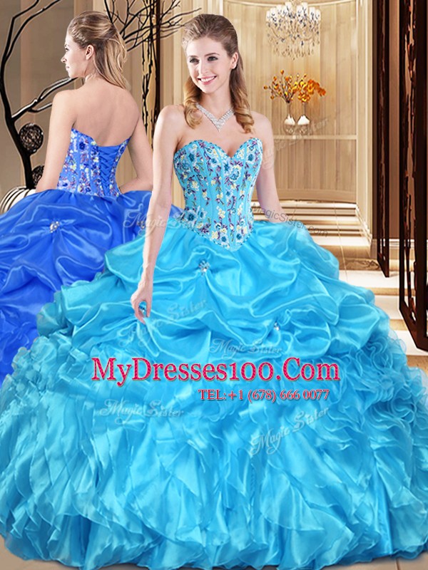Organza Sleeveless Floor Length 15th Birthday Dress and Lace and Appliques