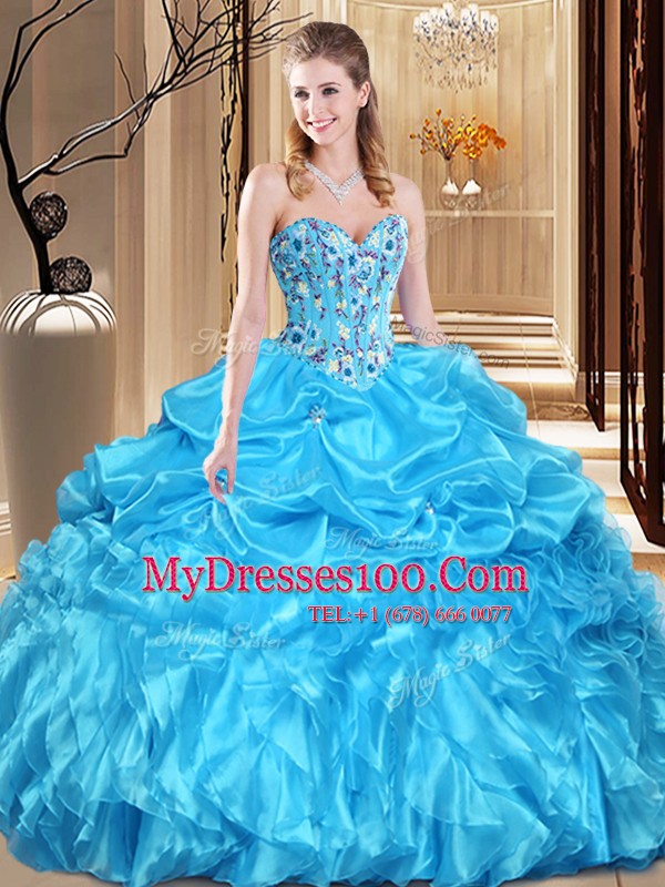 Organza Sleeveless Floor Length 15th Birthday Dress and Lace and Appliques