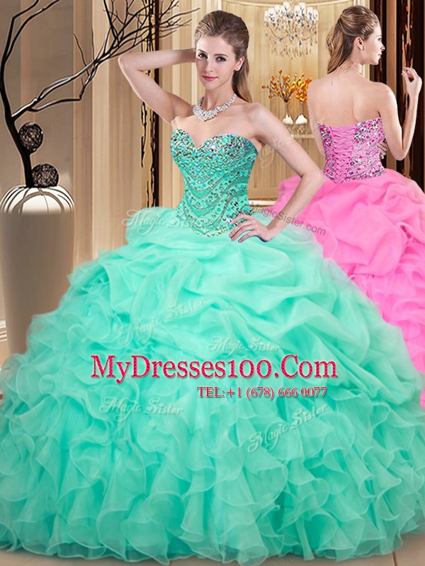 Pick Ups Floor Length Apple Green Vestidos de Quinceanera Sweetheart Sleeveless Lace Up