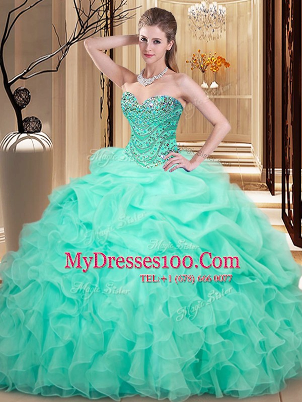 Pick Ups Floor Length Apple Green Vestidos de Quinceanera Sweetheart Sleeveless Lace Up