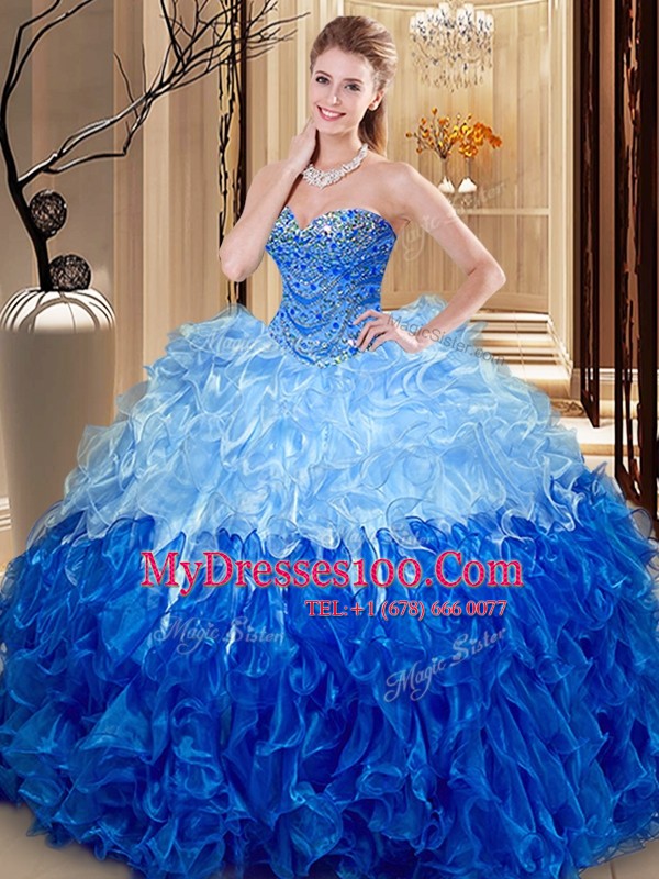 Glorious Organza Sweetheart Sleeveless Lace Up Beading and Ruffles Quinceanera Dresses in Multi-color