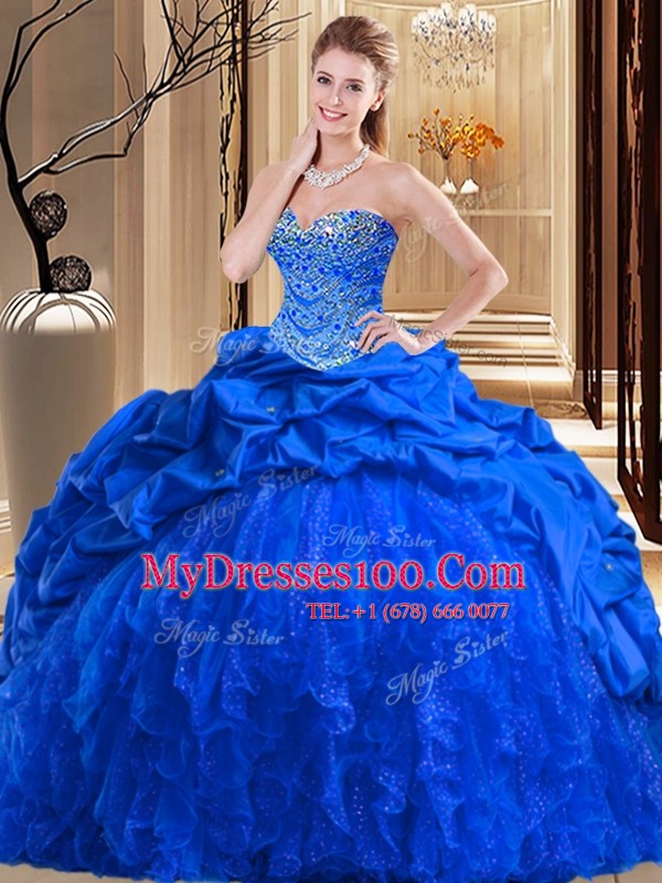 Custom Made Royal Blue Ball Gowns Beading and Ruffles Sweet 16 Quinceanera Dress Lace Up Taffeta and Tulle Sleeveless