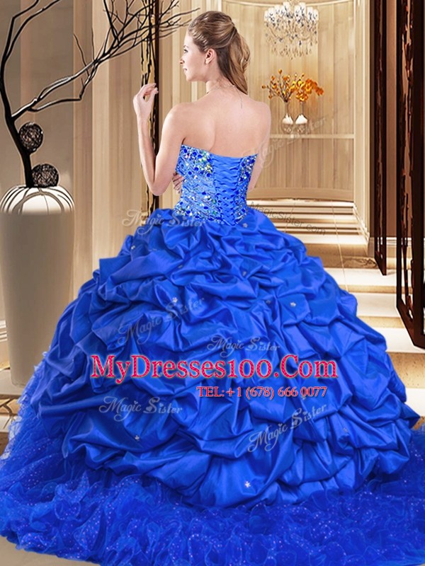 Custom Made Royal Blue Ball Gowns Beading and Ruffles Sweet 16 Quinceanera Dress Lace Up Taffeta and Tulle Sleeveless