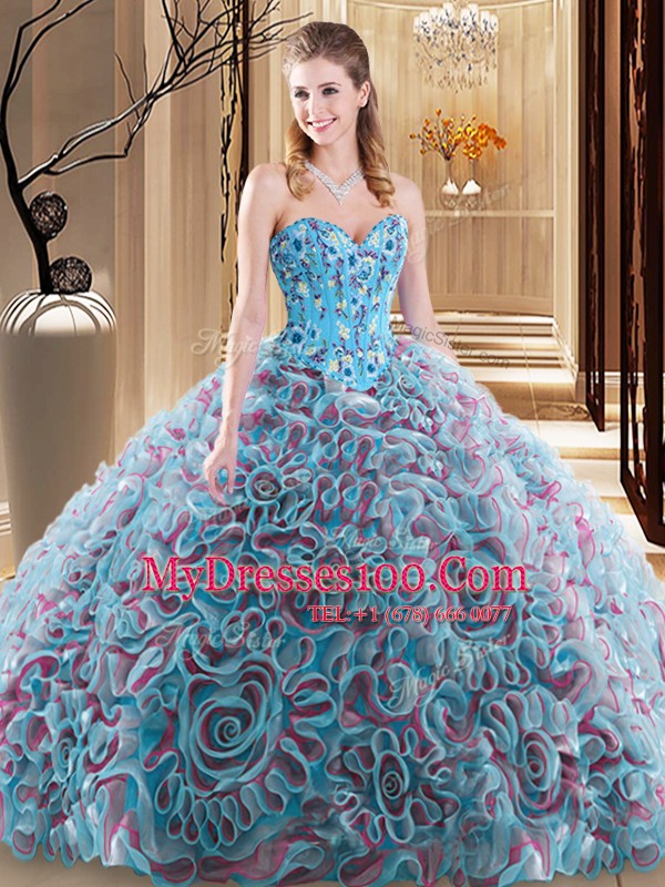 Extravagant With Train Multi-color Quinceanera Gown Sweetheart Sleeveless Brush Train Lace Up