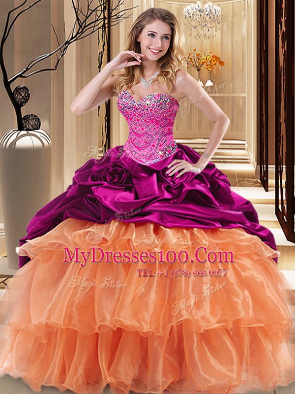 On Sale Beading and Ruffles Sweet 16 Dress Multi-color Lace Up Sleeveless Floor Length