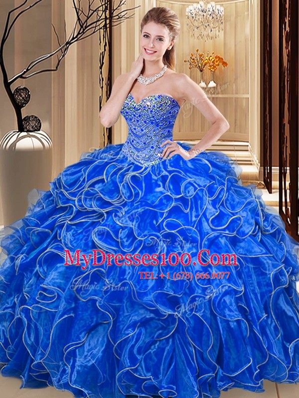 Colorful Hot Pink Sleeveless Beading and Ruffles Floor Length Quince Ball Gowns