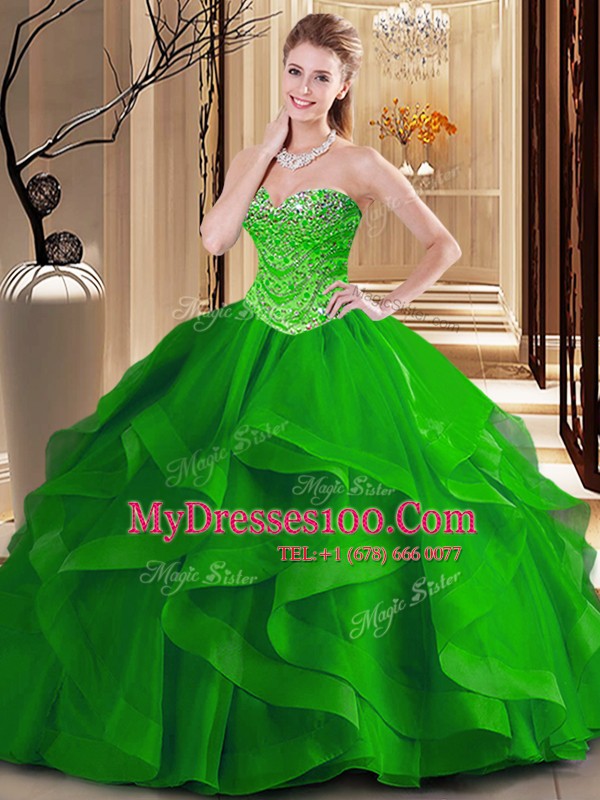 Excellent Floor Length Ball Gowns Sleeveless Green Ball Gown Prom Dress Lace Up