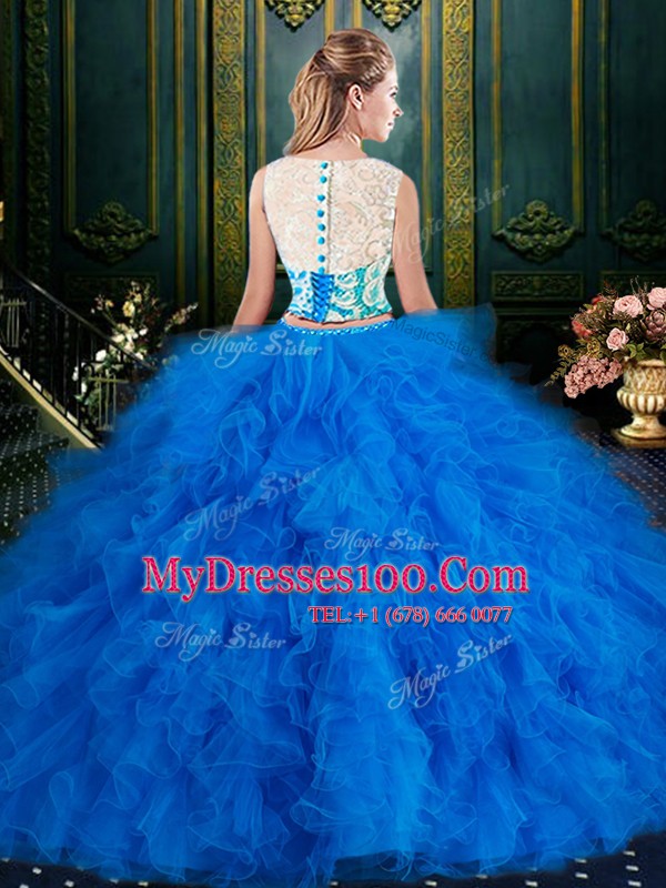 Discount Tulle Zipper Scoop Sleeveless Floor Length Vestidos de Quinceanera Lace and Ruffles