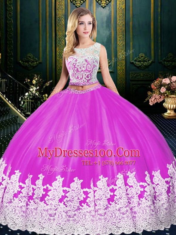 On Sale Scoop Sleeveless Lace and Appliques Zipper 15th Birthday Dress