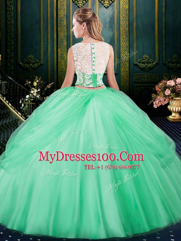 Eye-catching Scoop Lace and Pick Ups 15 Quinceanera Dress Apple Green Zipper Sleeveless Floor Length