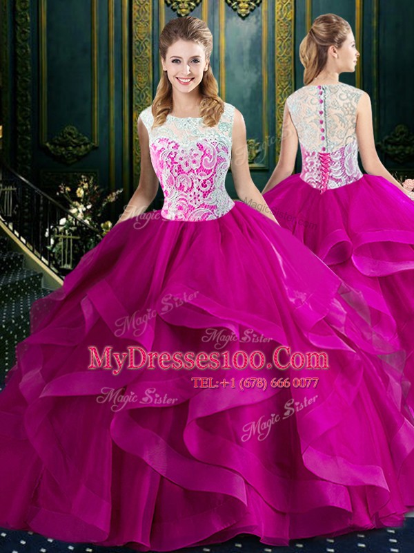 Suitable Square Clasp Handle Tulle Sleeveless With Train Sweet 16 Dress Brush Train and Lace