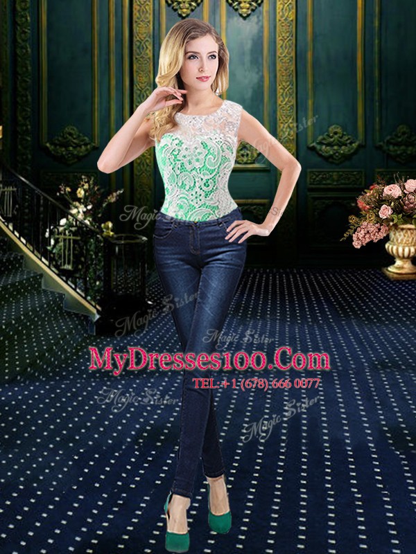 Four Piece Green Scoop Zipper Lace and Ruffles Quinceanera Gowns Sleeveless