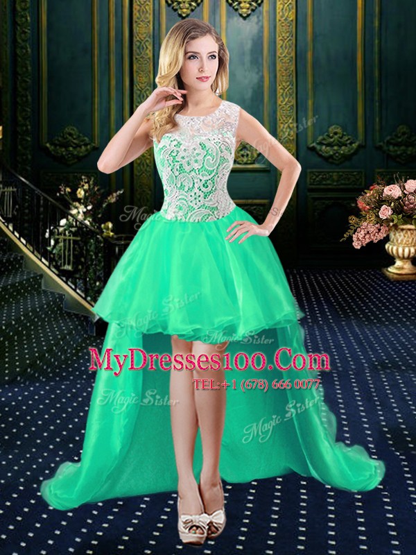 Four Piece Green Scoop Zipper Lace and Ruffles Quinceanera Gowns Sleeveless