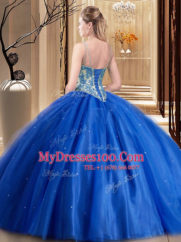 Floor Length Hot Pink Ball Gown Prom Dress Spaghetti Straps Sleeveless Lace Up