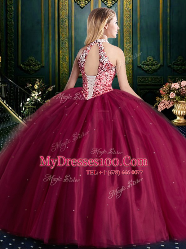 Shining Quinceanera Dresses Military Ball and Sweet 16 and Quinceanera and For with Beading Halter Top Sleeveless Lace Up