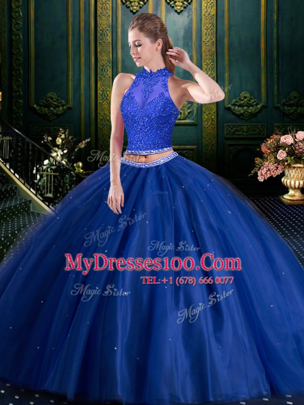 Fitting Navy Blue Sleeveless Floor Length Beading and Lace Lace Up Vestidos de Quinceanera