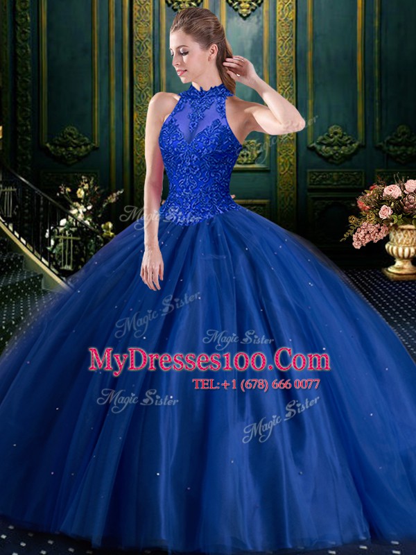Navy Blue Sleeveless Beading and Appliques Floor Length Sweet 16 Quinceanera Dress