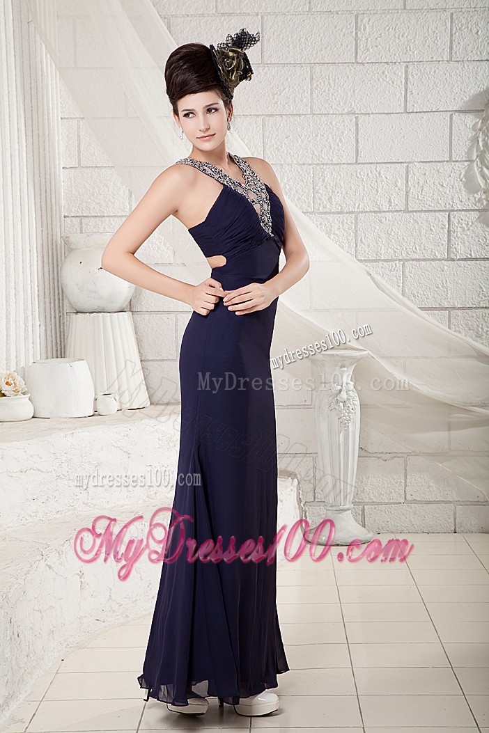 Beaded V-neck Long Prom Gown with Cutout Back