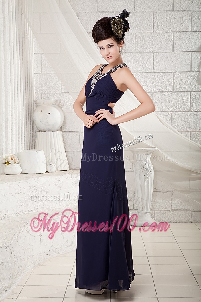 Beaded V-neck Long Prom Gown with Cutout Back