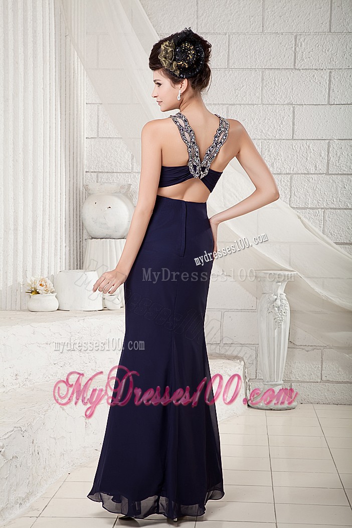 Beaded V-neck Long Prom Gown with Cutout Back