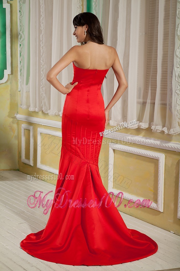 Red Mermaid Strapless Prom Dress with Brush Train