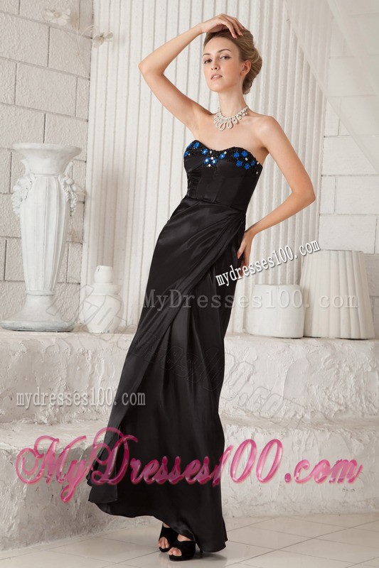 Strapless Ankle-length Appliques Ruffles Black Prom Celebrity Dresses