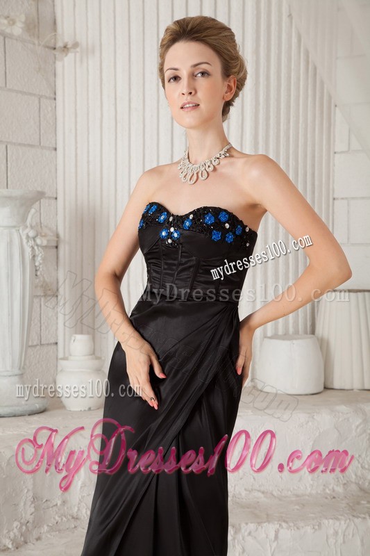 Strapless Ankle-length Appliques Ruffles Black Prom Celebrity Dresses