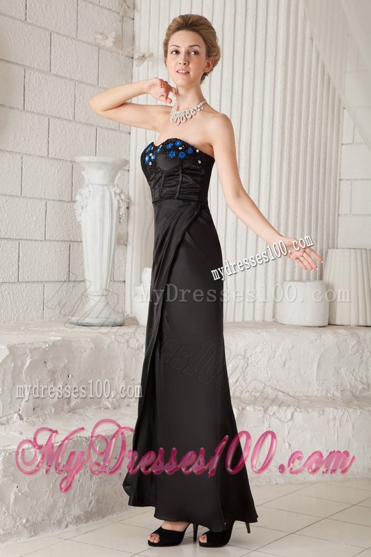 Strapless Ankle-length Appliques Ruffles Black Prom Celebrity Dresses